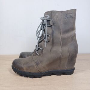 Sorel Gray Leather Lace Up Waterproof Wedge Ankle Boots 1102